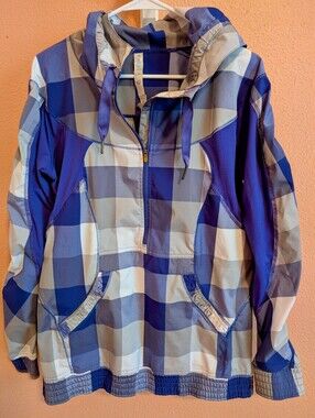 Lululemon Blue Plaid Hooded Anorak Jacket